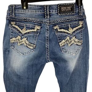 Miss Me Jeans Womens Size 29 Easy boot cut blue Denim Embellished flap‎ Pockets